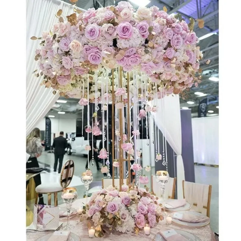 

Wedding Road Lead Flower Stand Arrangement Table Core Metal Gold Plated Wedding Geometric Focus Stand