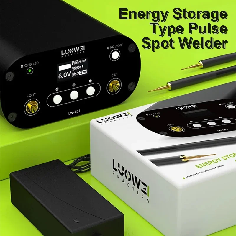 LUOWEI LW-E01 Portable Energy Storage Pulse Spot Welding Machine with LCD Display Battery Flex Cable Farad Capacitor Spot Welder