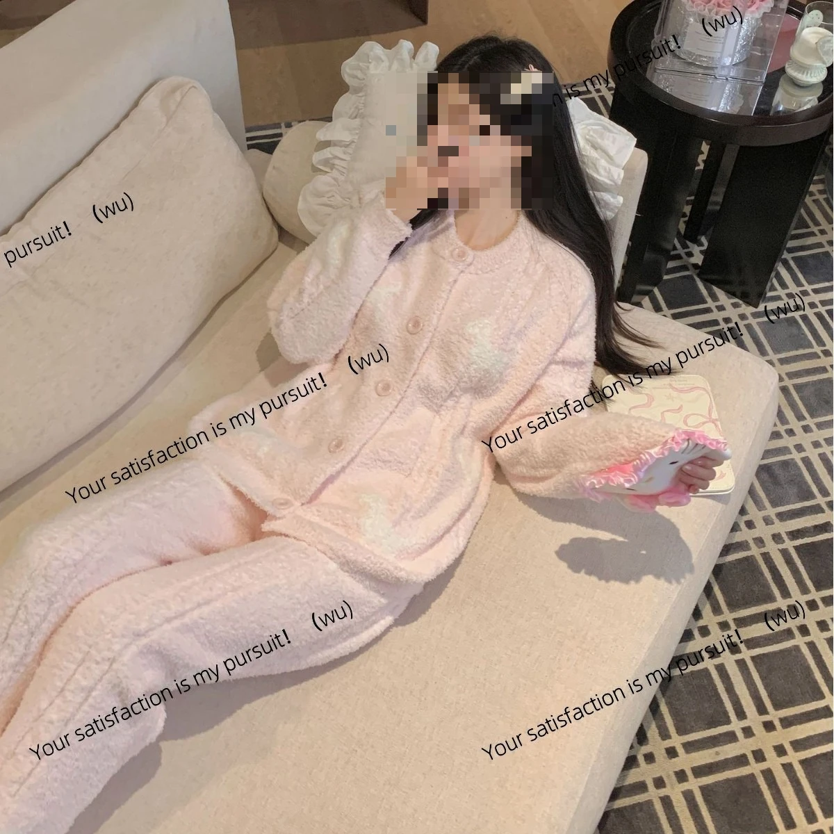 

Half fleece pajamas cartoon bear cute pajamas loose outer cardigan soft waxy thickened lazy style women's loungewear