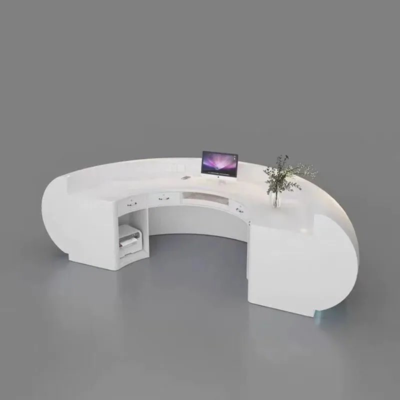 custom.Customized Fiberglass Salon Reception Counter with LED Strip Spa Beauty Bar Lobby Mall Office