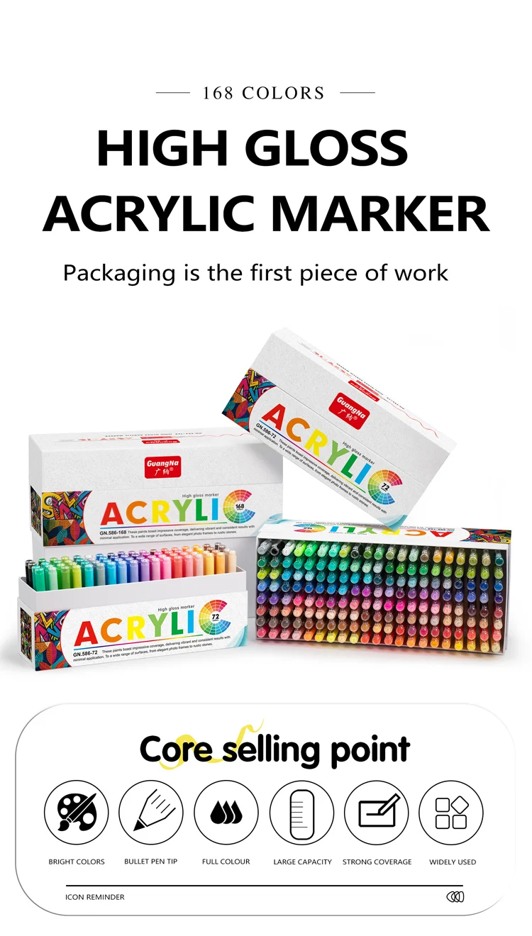 168/72/12 Farben GuangNa Hochglanz-Acryl-Markierungsstifte, DIY handgezeichnet, Graffiti-Farbkunststift-Set, perfekt für Künstler/Studenten – Detail 1