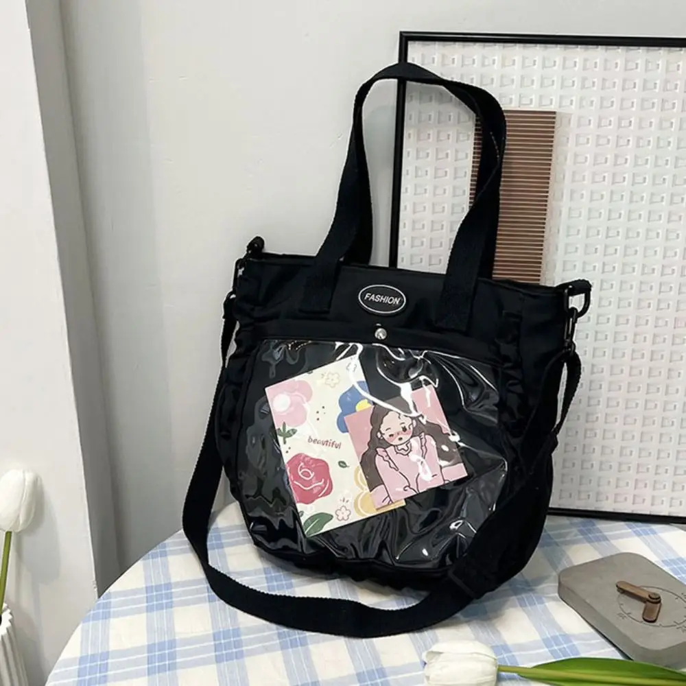 Bolso de mano de lona con exhibición de insignia de nailon Itabag transparente de PVC que combina con todo, bolso escolar para estudiantes de estilo japonés JK, compras