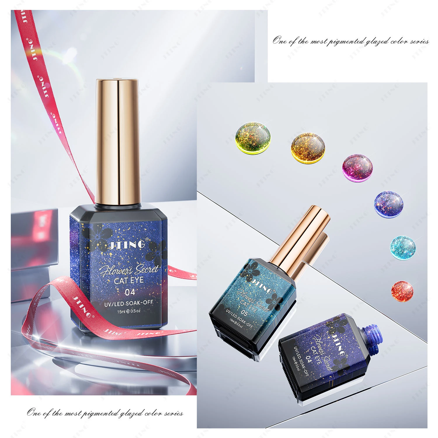 JTING 6色 フラワーシークレット キャッツアイジェルコレクション マグネットグラフィック 強力効果 グリッター 反射 キャッツアイジェルネイルポリッシュ