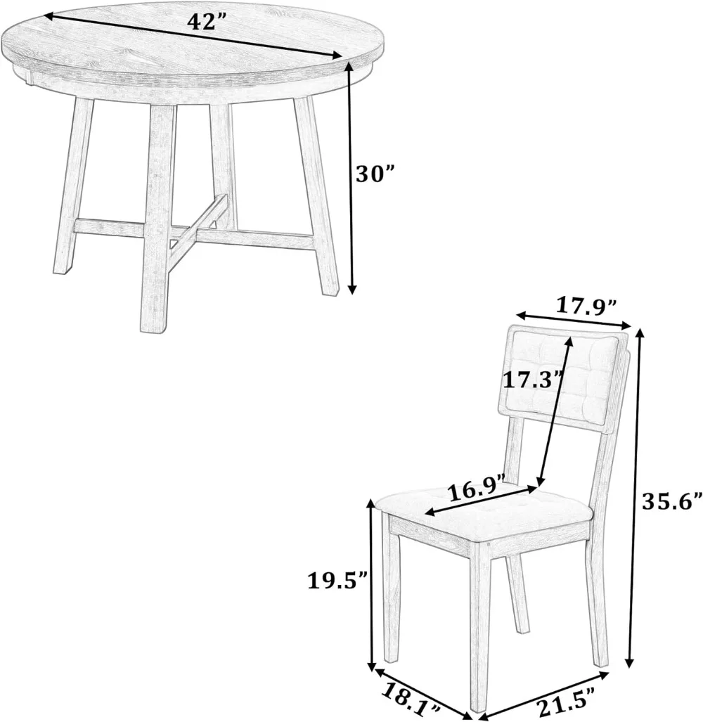 5-Piece Round Dining Table Set for 4 Round Kitchen Table Set with 4 Chairs Dining Room Set with Cross Legs for Dining Room