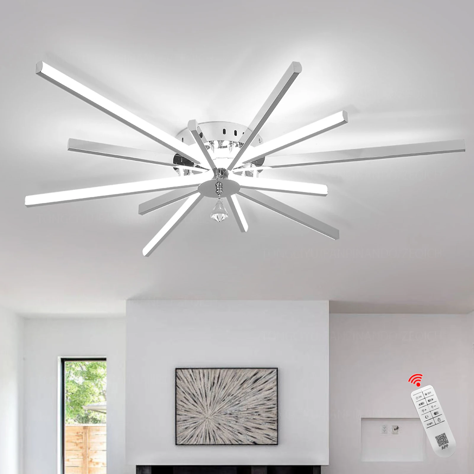 Modern 82cm Dimmable LED Flush Mount Ceiling Lamp Aluminum 45W Remote Control Gold Chrome Matte Black for Living bedroom