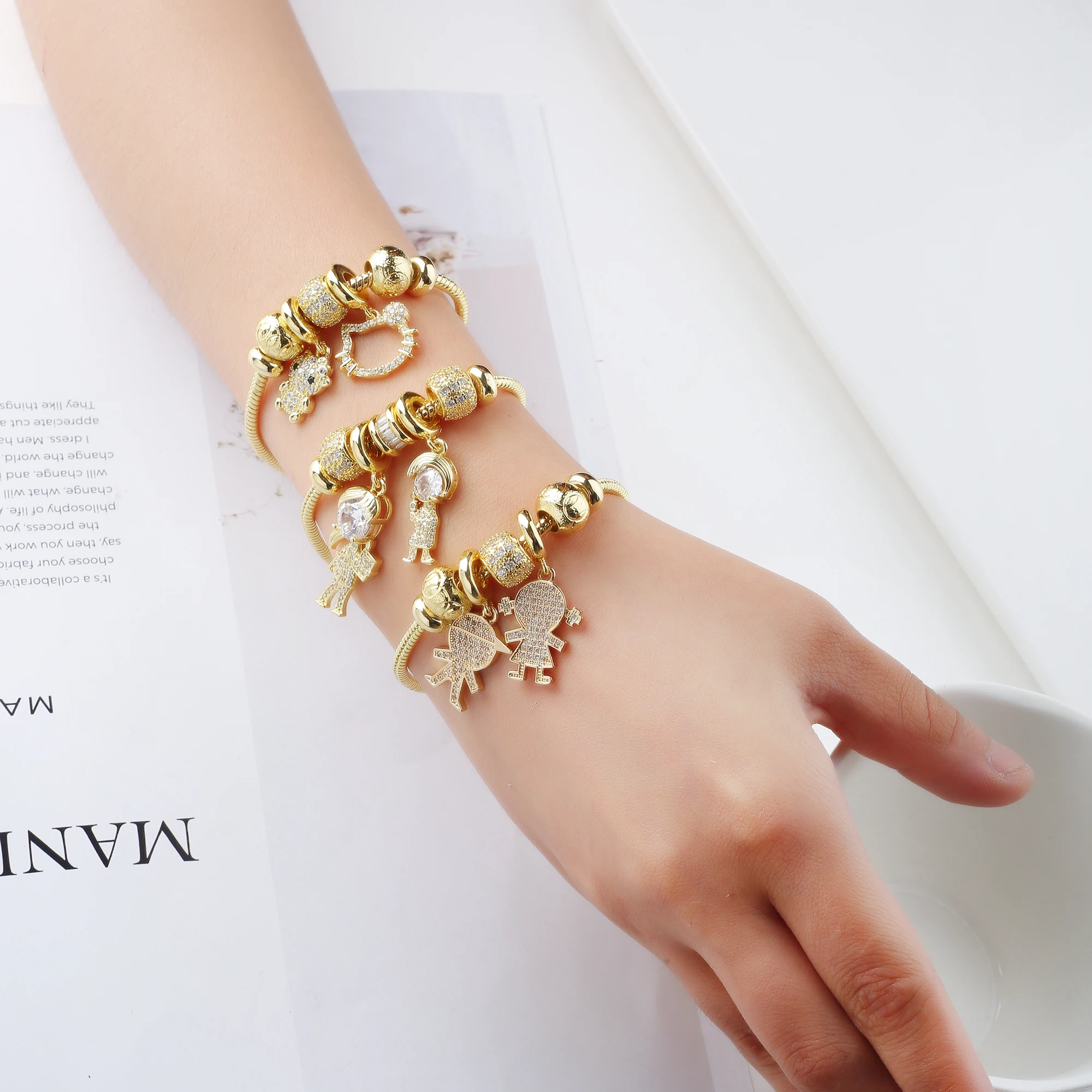 New Popular Boys Girls Character Theme Charms Snake Chain Bracelet For Women Inlaid Shiny Zircon Birthday Party Jewelry Gifts
