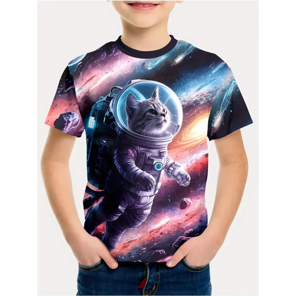 Kinder Kleidung Sommer Kurzen Ärmeln Tops 3D Druck Coole Katze Grafik T Shirts Outdoor Fashion Street Style Kinder jungen Kleidung – Detail 7
