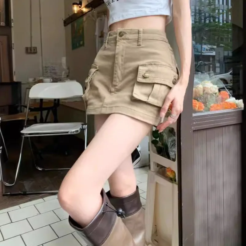 Cargo Skirts Women Solid Multi-pockets High Waist Korean Fashion Classic Streetwear Sweet Spicy Girls Summer Vintage Chic Casual