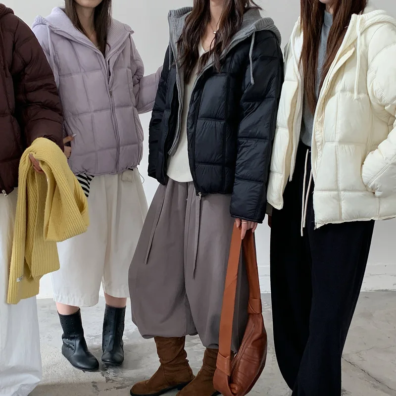 2026 Winter New Solid Color Long-sleeved Cotton Jacket Women's Fashion Versatile Hooded Bread Loose Korean Version Thick Coat