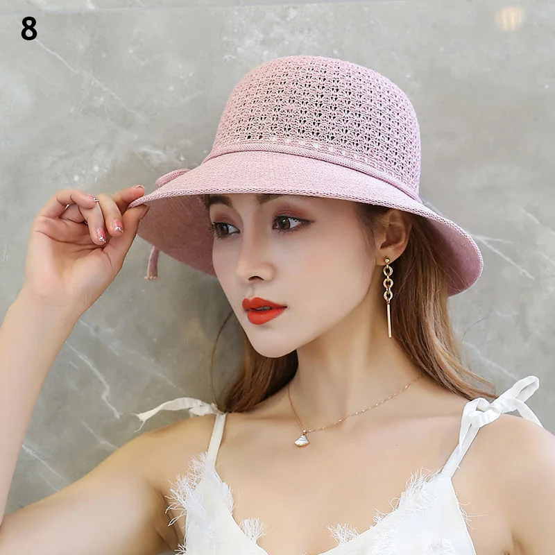 Summer Bowknot Ribbon Outdoor Sun Hats Girls Wide Brim Straw Hat Ladies Panama Caps Sun Protection Hats For Women Sun Caps New