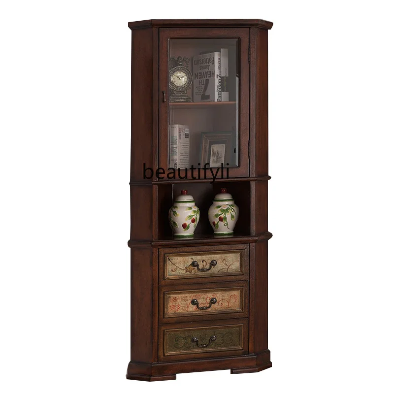 

American solid wood triangle corner cabinet painted decorative cabinet small antique storage side cabinet
