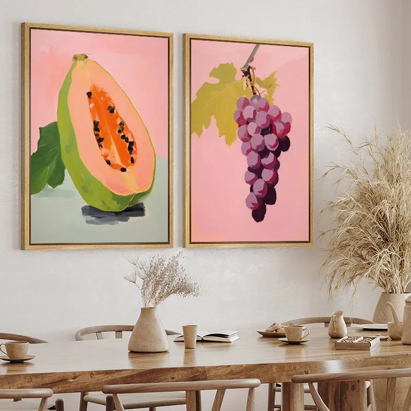 سوق الفاكهة عنبية الكرز العنب الليمون البابايا الكمثرى الخوخ المشارك طباعة صور فنية للجدران قماش اللوحة غرفة ديكور المنزل هدية