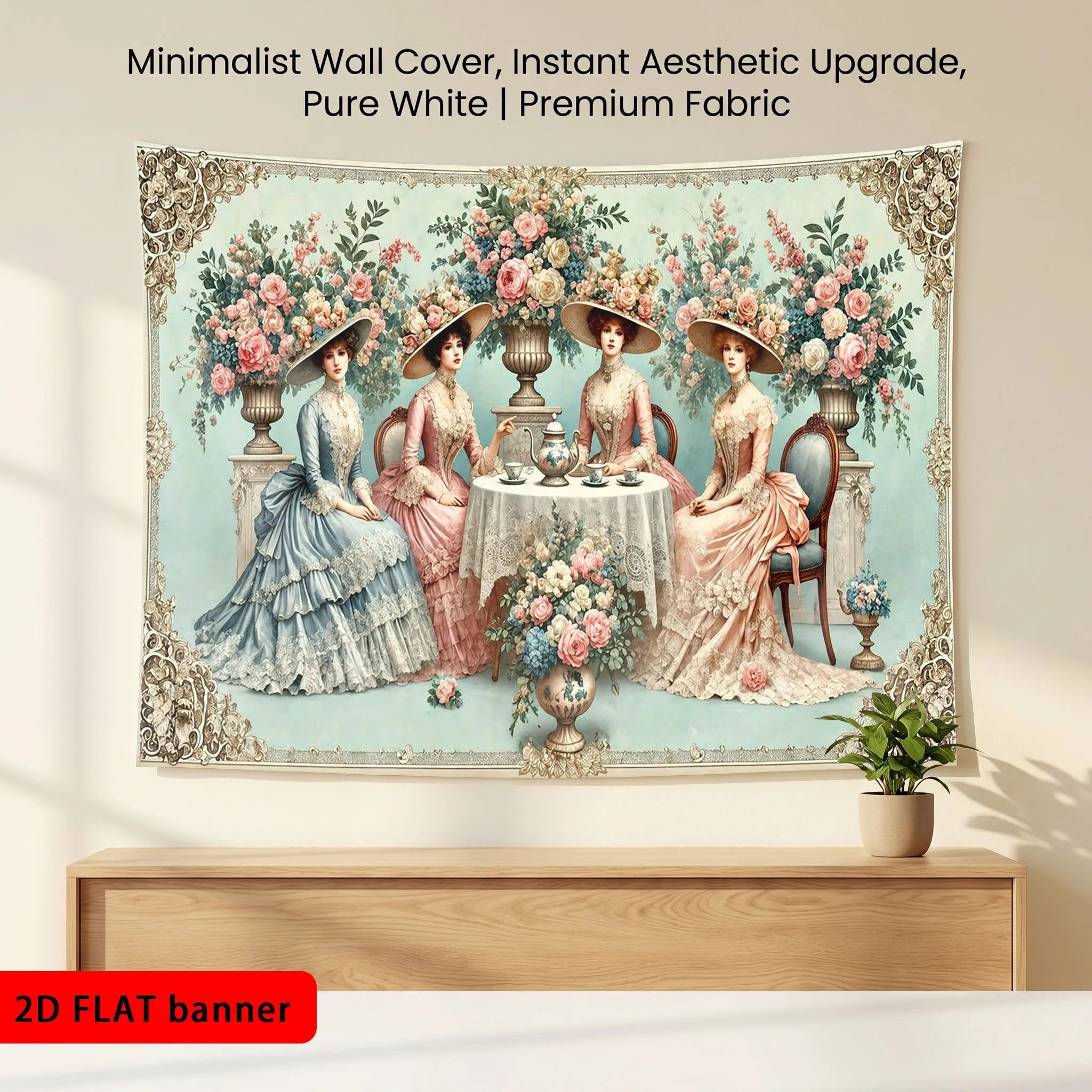 Vintage Floral Tapestry Wall Hanging Aesthetic Romantic Ladies Portrait Group Decor Home Decoration Art Tapestry Fabric Wall Dec