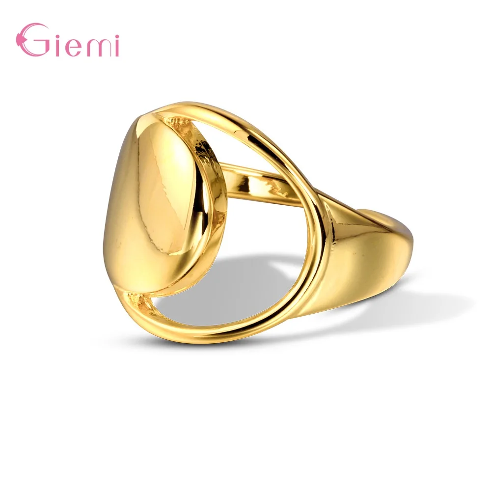 925 Sterling Silver Trendy Vintage  Adjustable Creative Design Geometric Circular Mirror Hollow Opening Rings  Party Jewelry