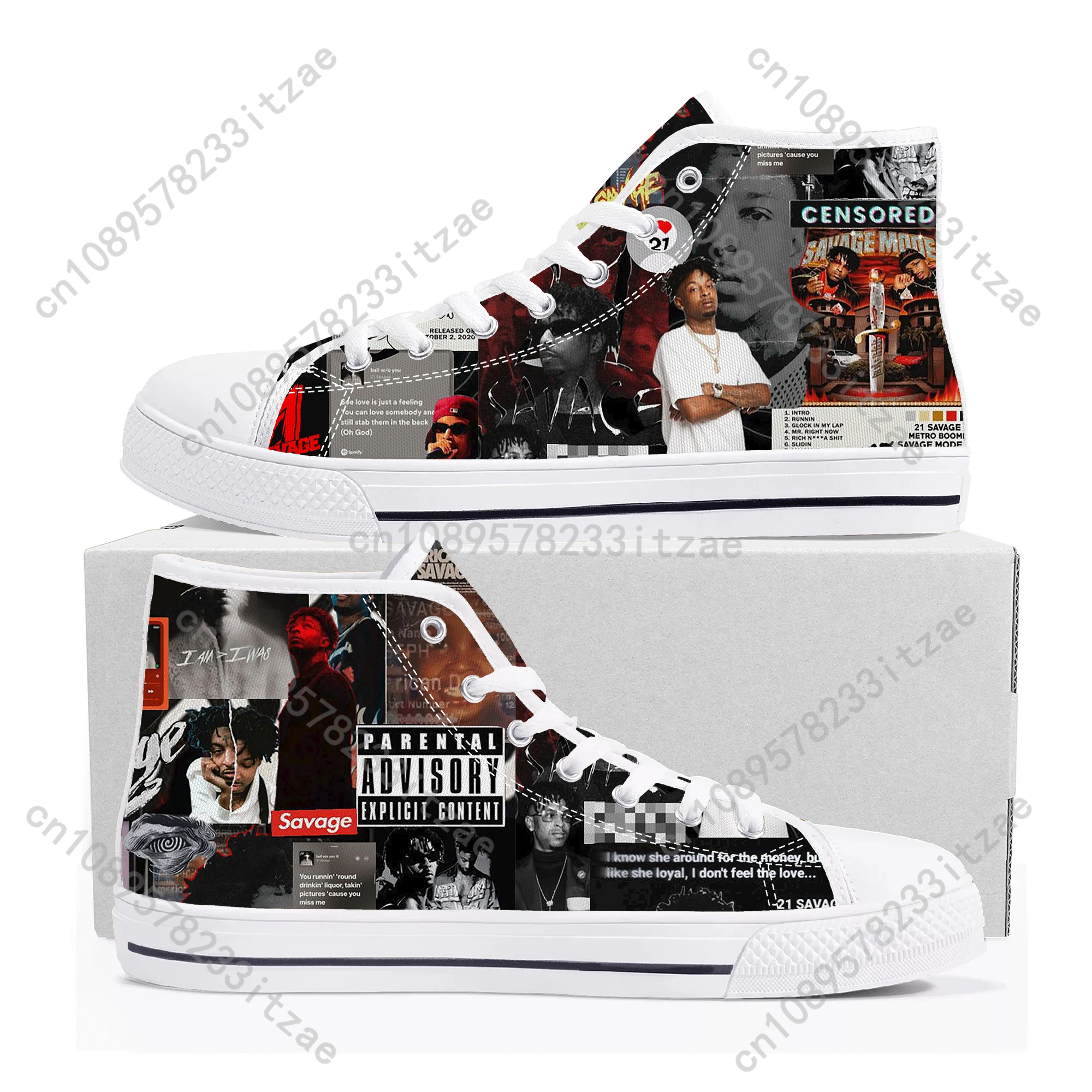 

Rapper 21 Savage shoes High Top Sneakers Mens Womens Teenager High Quality Canvas Sneaker couple Casual Shoe Customize Shoes