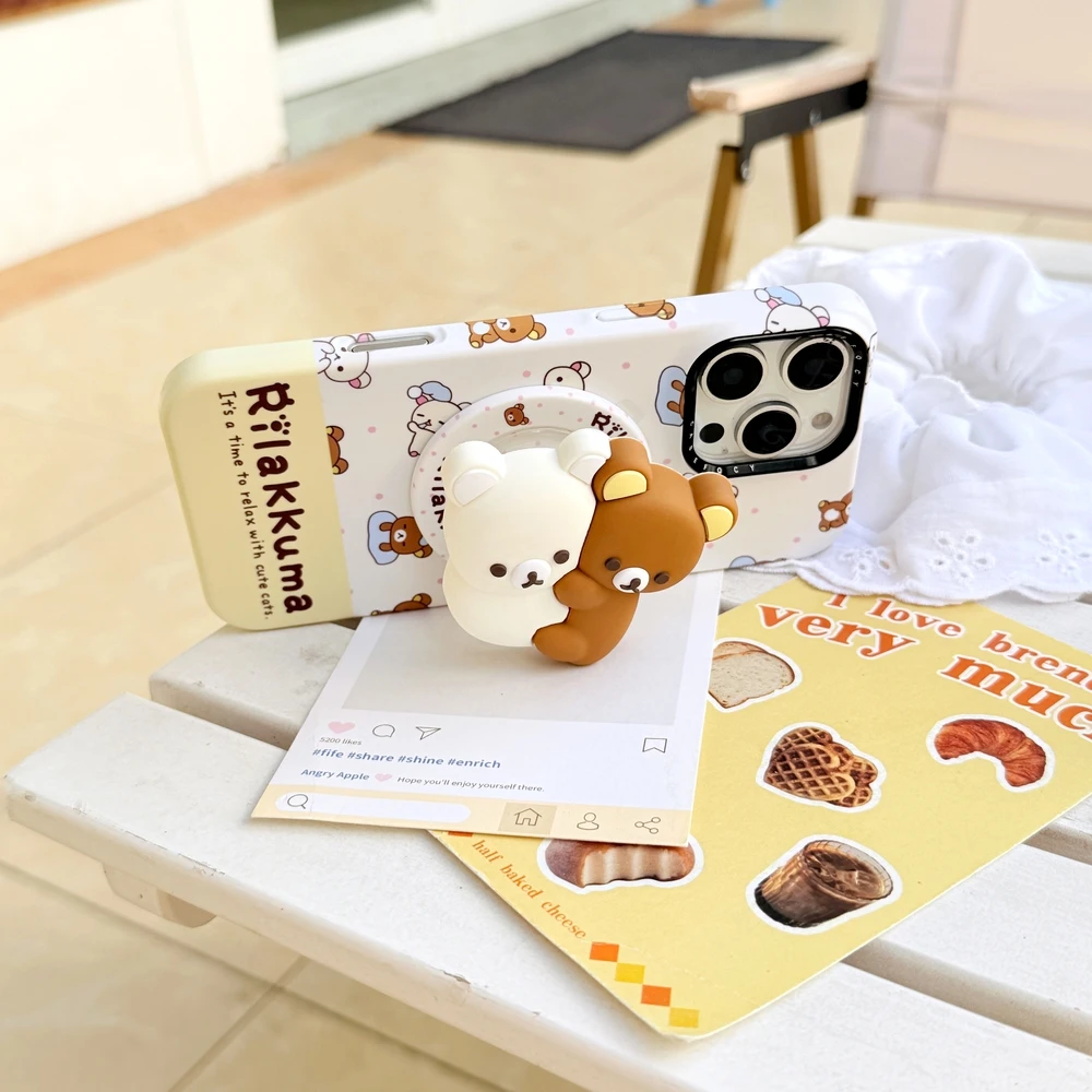 ثلاثية الأبعاد لطيف الكرتون Rilakkuma الدب حامل قبضة مغناطيسي Magsafe اللاسلكية تهمة جراب هاتف آيفون 17 16 15 14 13 برو ماكس غطاء #6