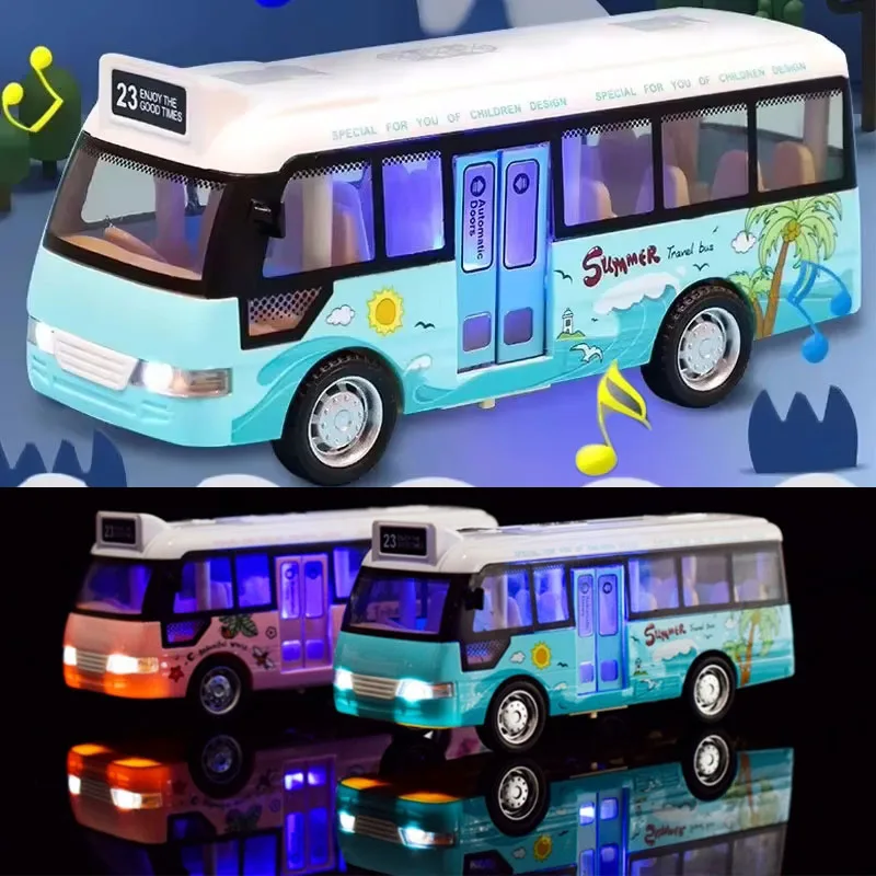 Boys Girls School Bus Toy Cars Die Cast Sound Light Tour Bus Models Simulation Car Play Vehicles Toys Gifts for Children Kids