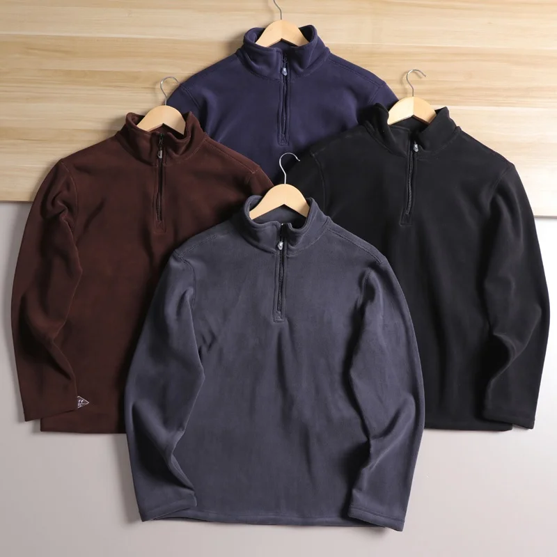 

Autumn Winter Men's Hoodie Pure Color Half Zipper Stand Collar Long Sleeve Orlon Inner Silver Velvet High Grammage