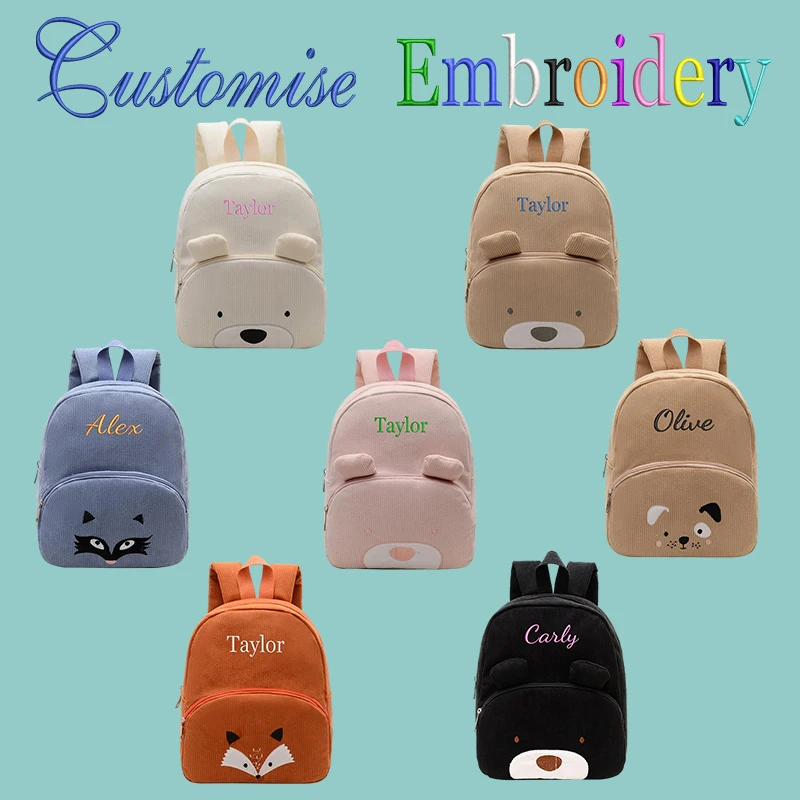 

Embroidered custom-Cartoon teddy bear, backpack, leisure bag, high-quality corduroy fabric, stylish retro trend, full of charm!