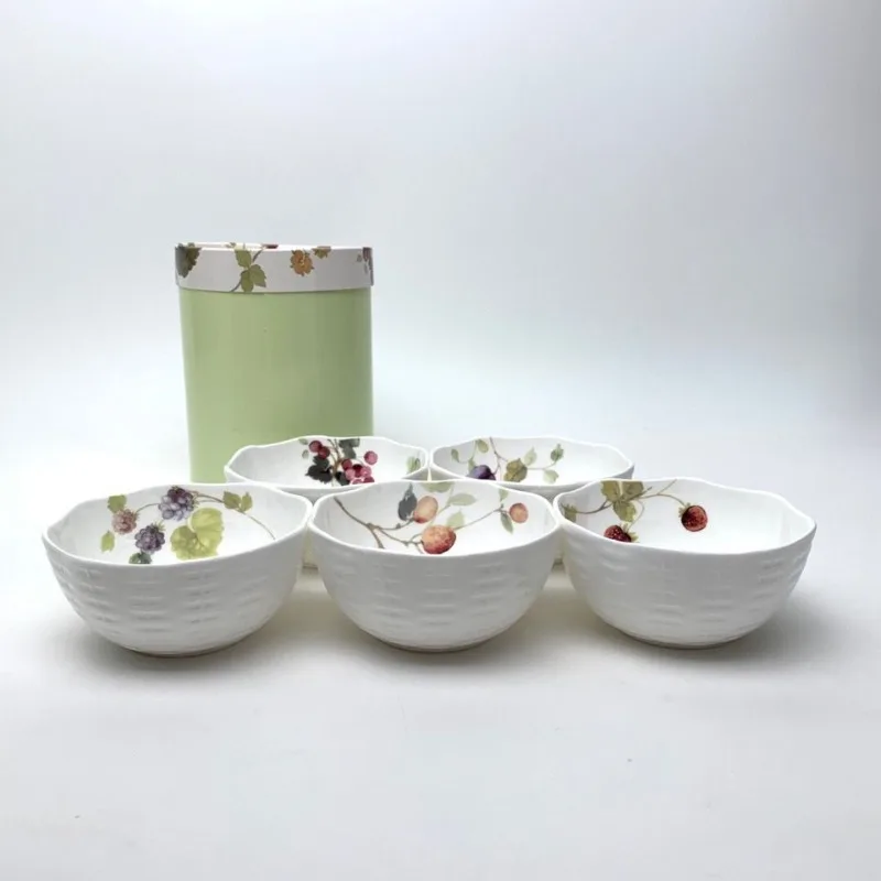 Japanese bone china bowl with 5 strawberries and fruits