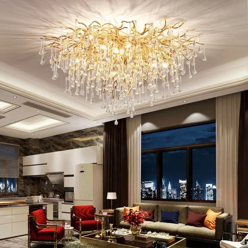 Luxury Gold Silver K9 Crystal Chandelier Modern LED Ceiling Pendant Light Living Room Kitchen Hotel