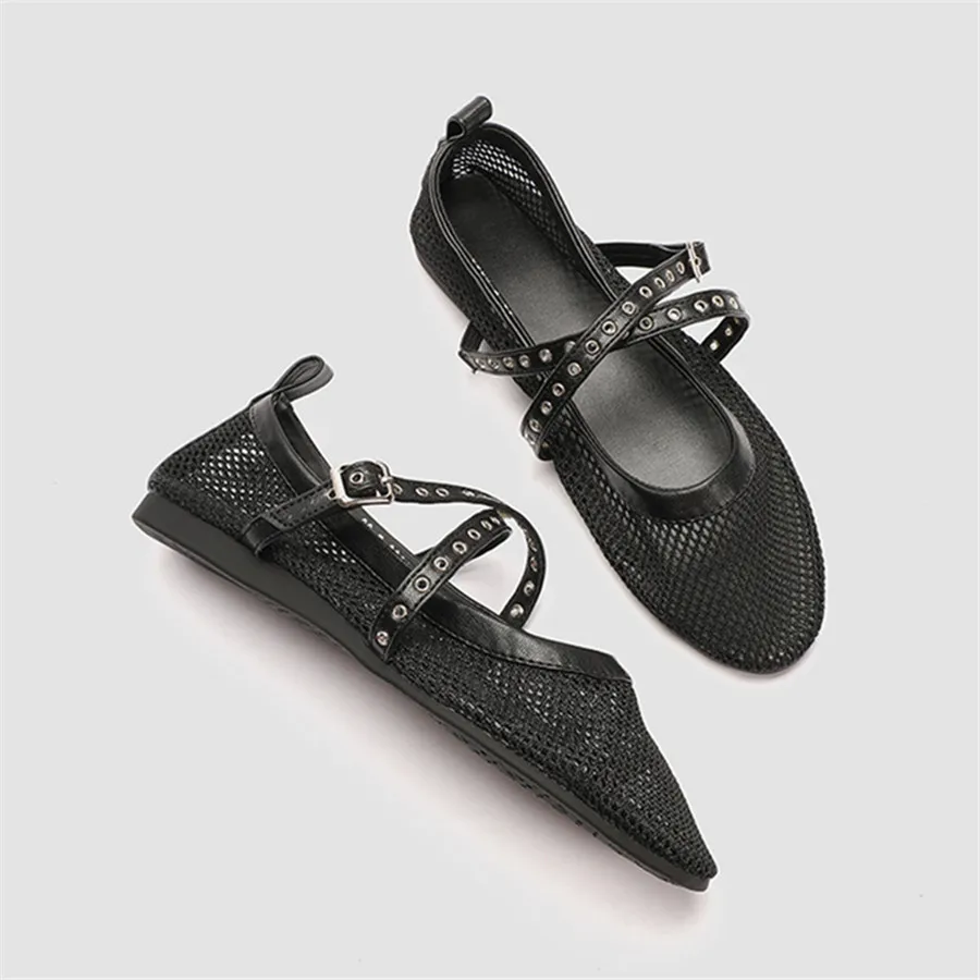 Luksusowe damskie siatkowe baletki drążą paski Mary Janes mokasyny buty do tańca letnie buty do chodzenia damskie sandały Espadryle