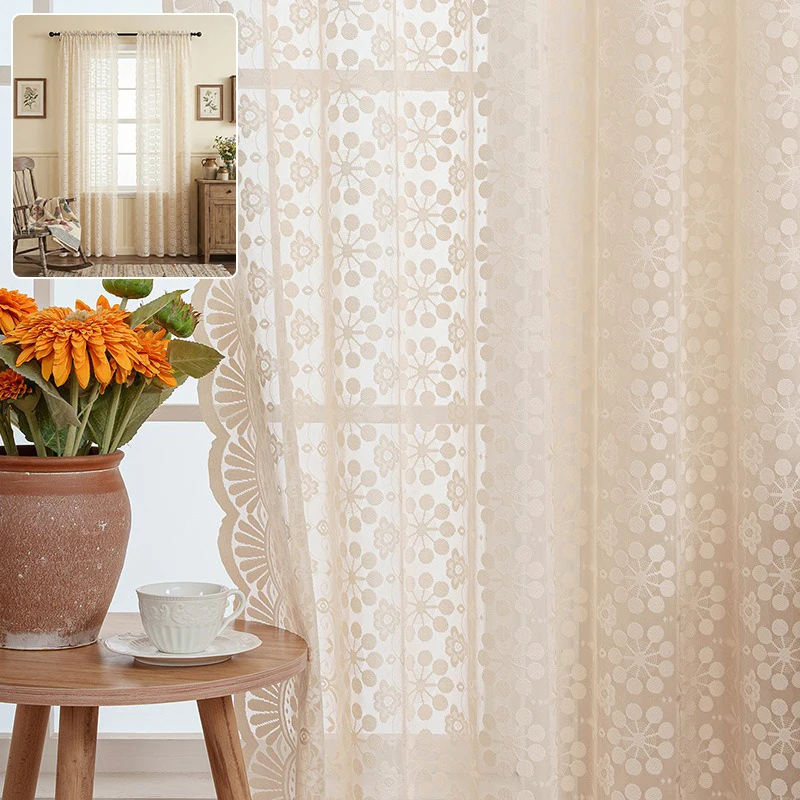 

White Lace Tulle Window Curtains for Living Room Floral Voile Sheer Curtain,curtains for The LivingRoom,Retro Lace Sheer Curtain