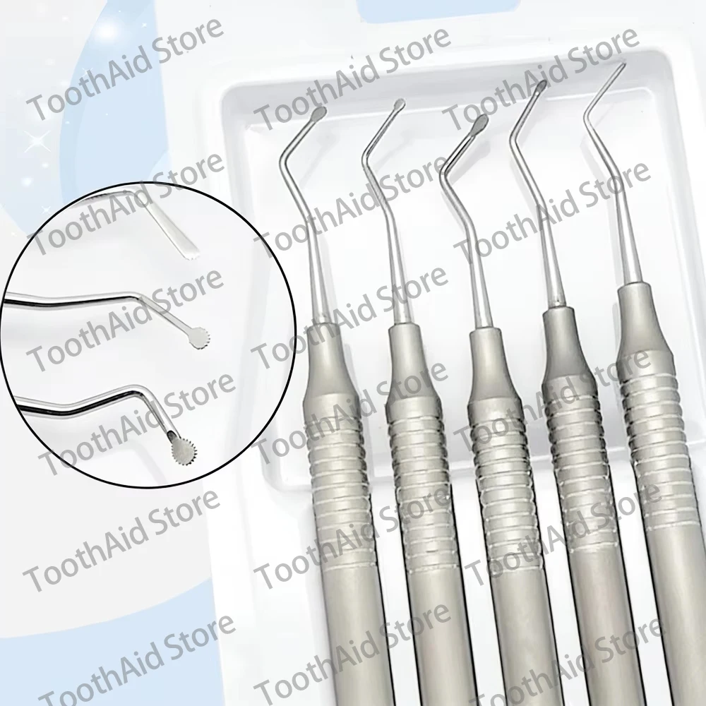 5 Piece Dental Gingival Cord Packer Serrated Picker Round Tip Gingival Retraction Implant Crown Preparation Kit