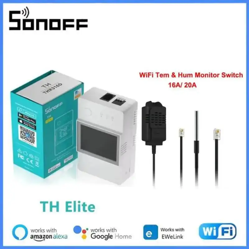 

Смарт-переключатель SONOFF TH Elite 16A/20A WiFi с ЖК-дисплеем, переключатель контроля температуры и влажности