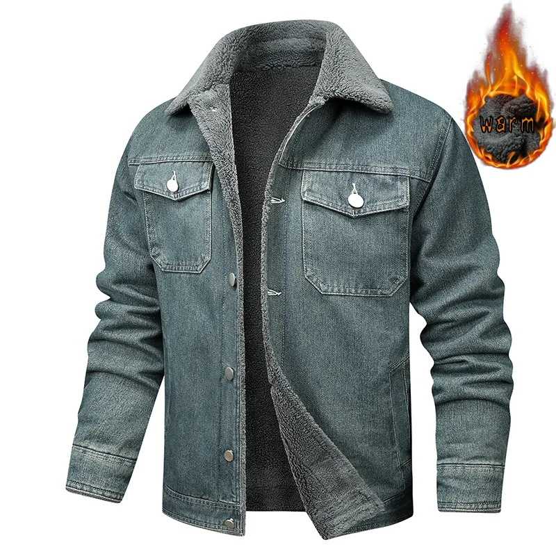 New Winter Men Fleece Warm Denim Jackets High Quality Male Multiple pockets Jeans Coats New Fashion Man Casaul Denim Coats 5XL