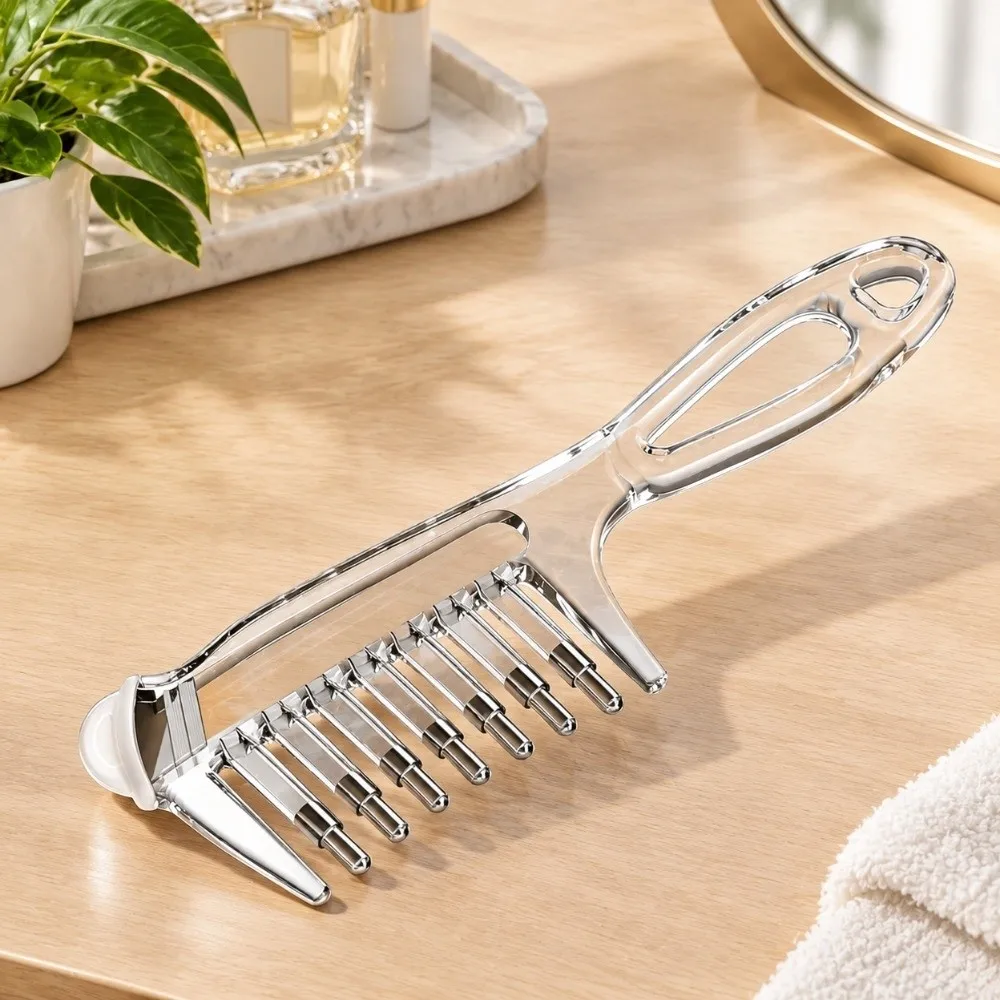 Metal Rolling Teeth Hair Oil Applicator Comb Built-In Liquid Reservoir Anti-Frizz Liquid Dispenser Comb Reusable Portable