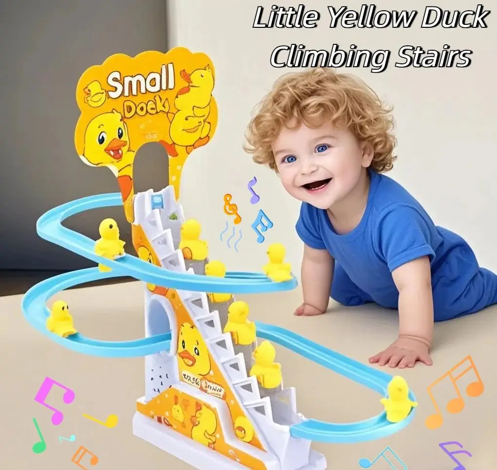Electric Track Slide Toys Assembly Design Small Duck/Rabbit/Penguin Climbing Stair Toys Early Education Toys for Boys Girls