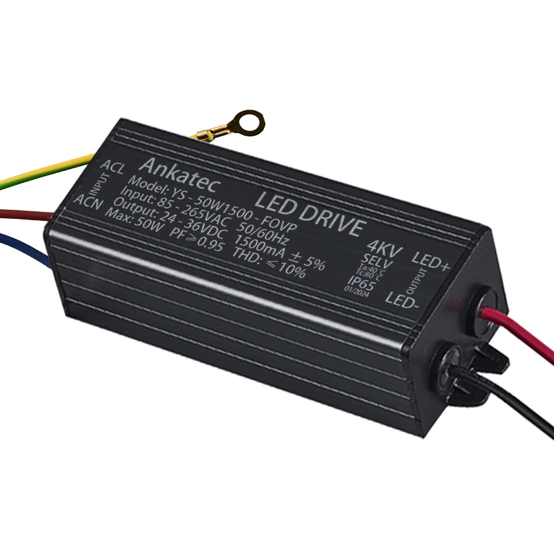 Driver LED 50W 1500mA Adattatore trasformatore di illuminazione IP65 impermeabile AC85-265V a DC 24-36V Chip COB Alimentatore a corrente costante