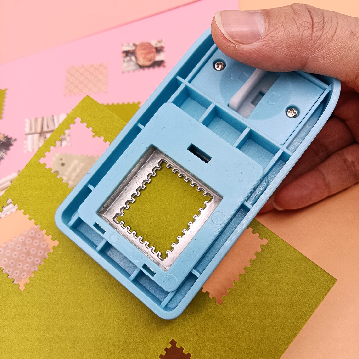 Perforadora de Sellos Rectangular de 1x0.8 Pulgadas, Perforadora de Acción de Palanca Rectangular para Manualidades en Papel, Scrapbooking, Fabricación de Tarjetas DIY