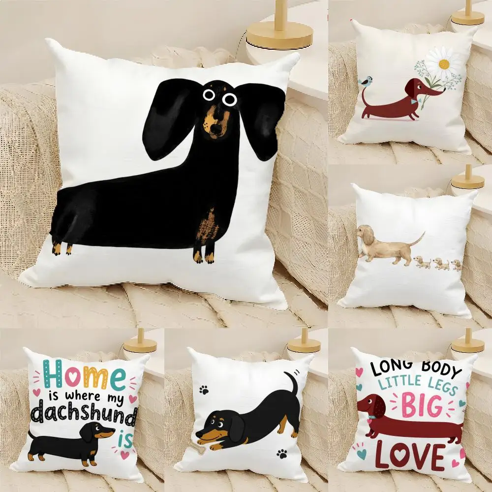 Cute Slogan Dachshund Cushion Cover Natural Linen Organic Fabric Double-Sided Printing Sofa Home Decor Gift Pillow Cover