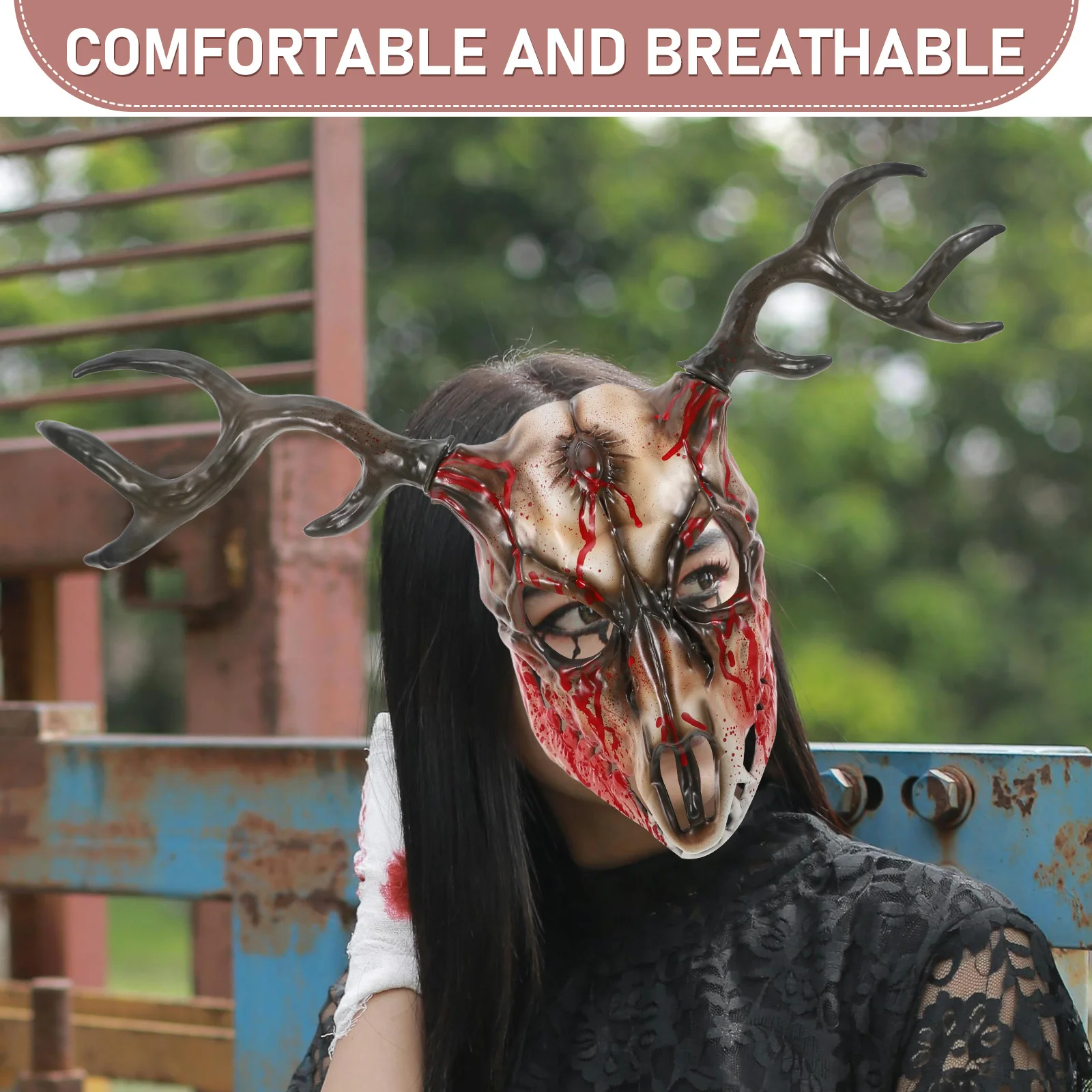 1 Uds. Máscara con cuernos de asta para adultos, cara de ciervo realista, disfraz de mascarada, accesorio para fiesta de Halloween, accesorio de Cosplay desmontable