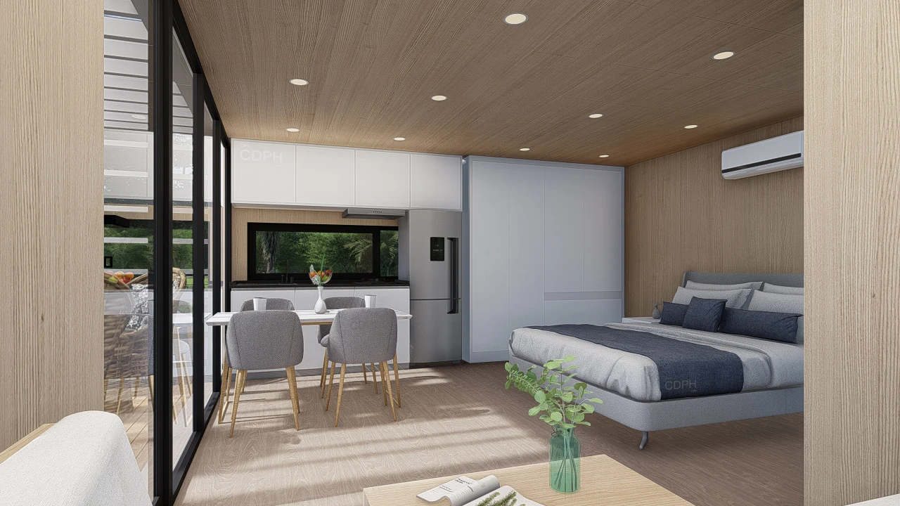 منزل حاوية فولاذي قابل للفصل مقاوم للماء: كابينة كبسولة مساحة متنقلة للمعيشة في الفيلا