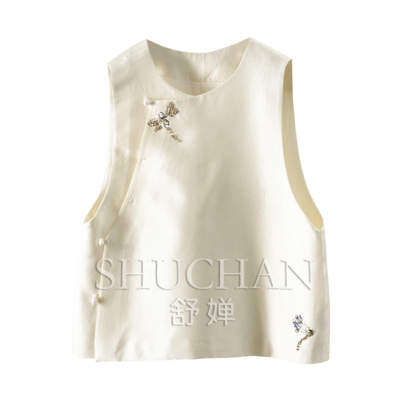 

Жилет из натуральной шелковой шерсти с круглым вырезом и горячим бриллиантом, женский жилет 55B6 casaco feminino de inverno super quente, женский жилет