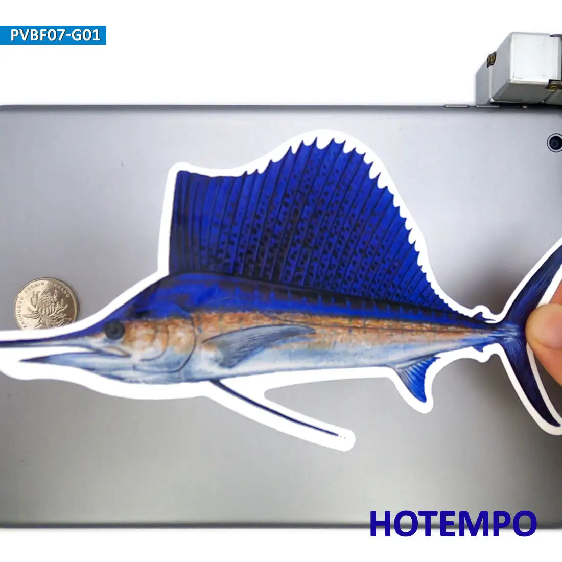 20cm Big Size Sea Fish Sailfish Style Go Fishing Waterproof Stickers for Fisherman Boat Fish Tank Luggage Motorcycle Car Sticker