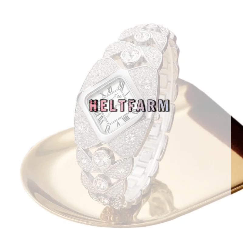 /HTF/Women Rhinestone Silver Watch Square Roman Numerals Dial Party Daily Wear Gift For Ladies Luxury