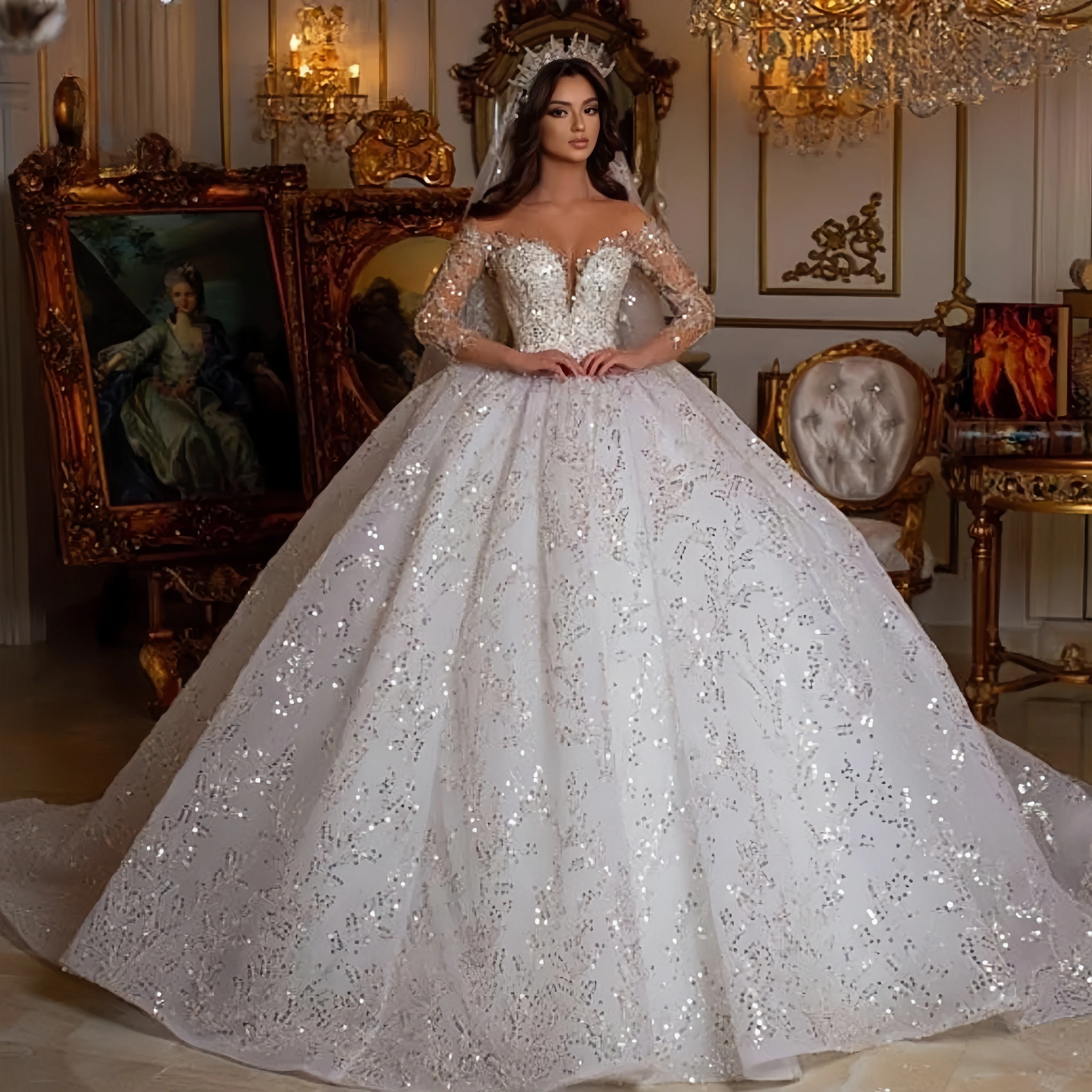 

Customized Gorgeous Bride Dress With Sweetheart Embroidery Sequined Tulle Floor-Length Ball Gown Wedding Dress De Novia novia