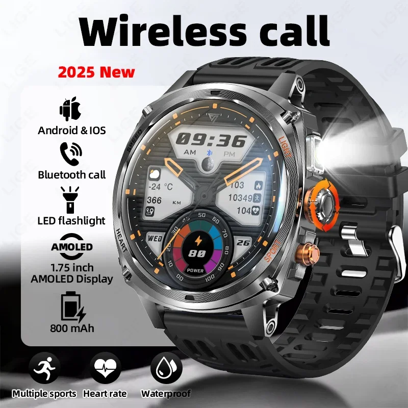 

LIGE LED Smart Watch 1.75 Inch Screen Bluetooth Call Men 800mAh Battery Waterproof Outdoor Sports New Smartwatch For Android IOS