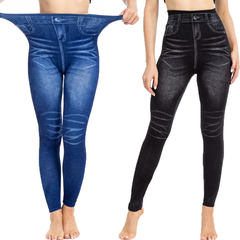 2025 nouvelle mode plissée impression imitation denim leggings femmes sexy hanche-levage super élastique grande taille leggings