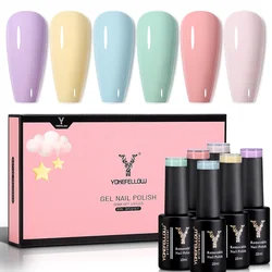 YOKEFELLOW 6PCS Pastel Gel Nail Polish Set Spring Summer Gel Polish Macaron Candy Sweet Color Soft Pink Yellow Purple Gel Polish