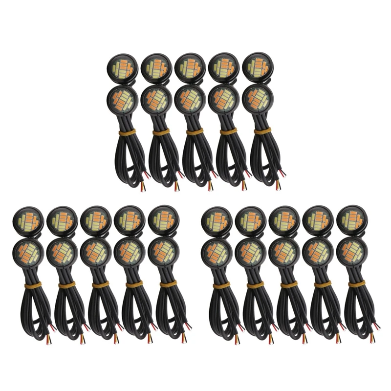 30 Pcs 12V 23Mm Dual Color Switchback 4014 SMD 12 LED DRL Eagle Eye Daytime Light Car Motor Turn Lights