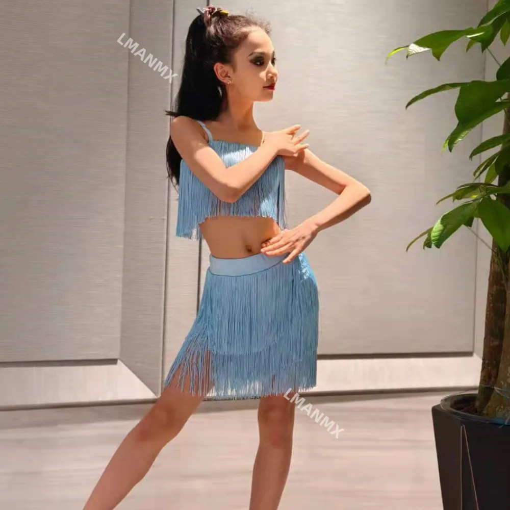 

Одежда для бальных танцев, латиноамериканских танцев, платье с бахромой для девочек, детская верхняя юбка для чача, танцевальная одежда с бахромой для соревнований, практика