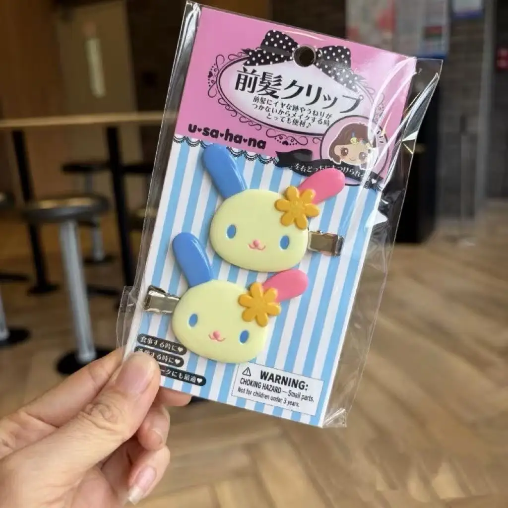 2Pcs/Set Women's Fashion Sanrio Hello Kitty Bunny Seamless Clip Side Clip Hair Clip for Cartoon Bangs Clip Hair Accessories
