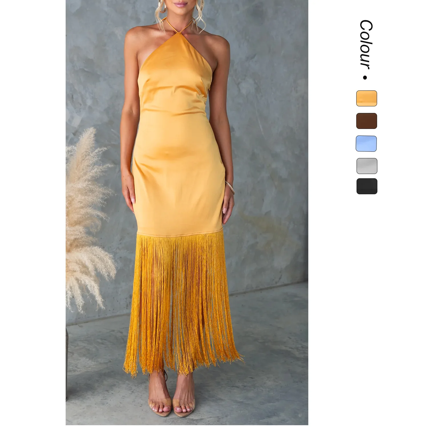 

Летнее модное платье-футляр из трикотажа с бахромой, однотонное, с завышенной талией, для женщин, китайского производства