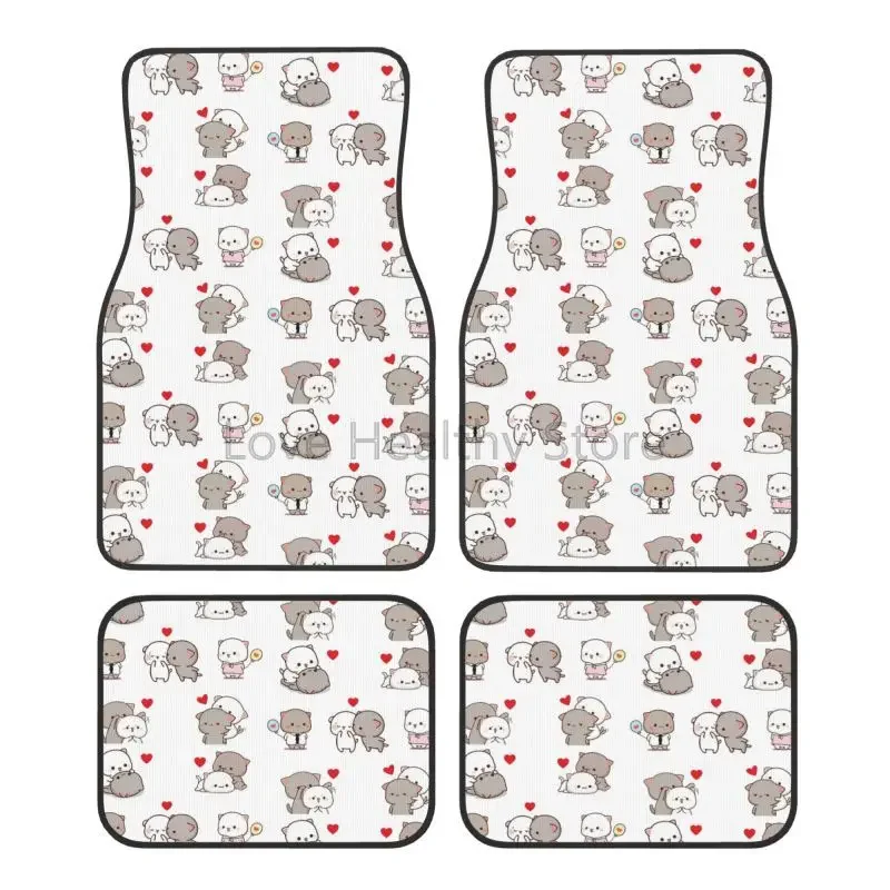 

Cute Mochi Peach and Goma Cat Car Floor Mats Set of 4 Pieces Car Front and Rear Carpet Foot Mats with Rubber Backing Universal