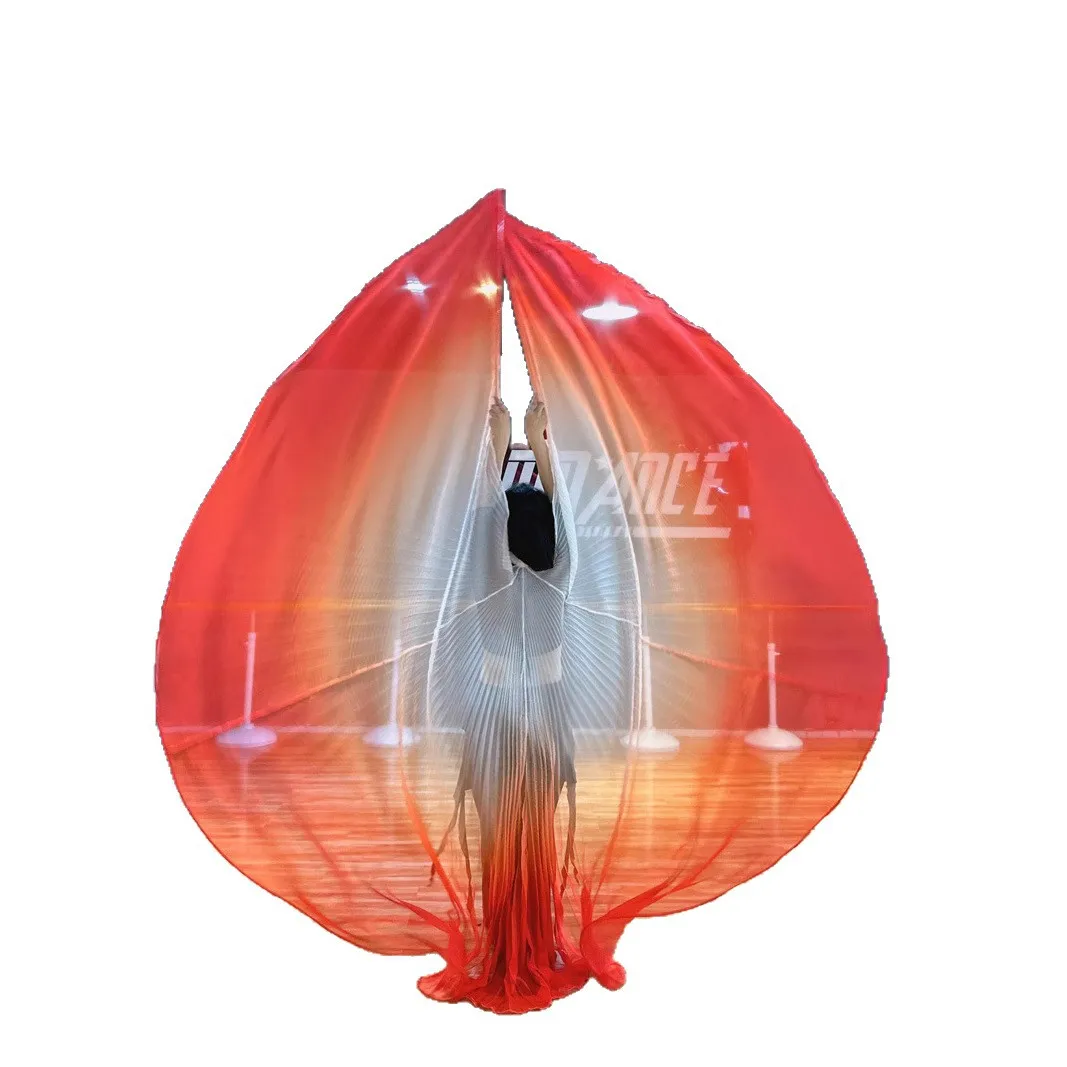Creative belly dance costume white and red gradual change chiffon cape female performance back ornament props golden wings wing - view 4